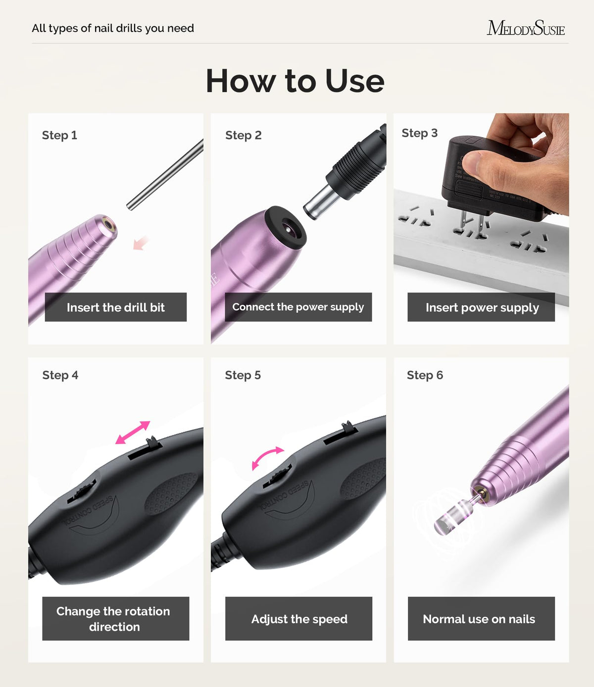 MelodySusie PC120B Nail Drill Kit with sanding bands displayed