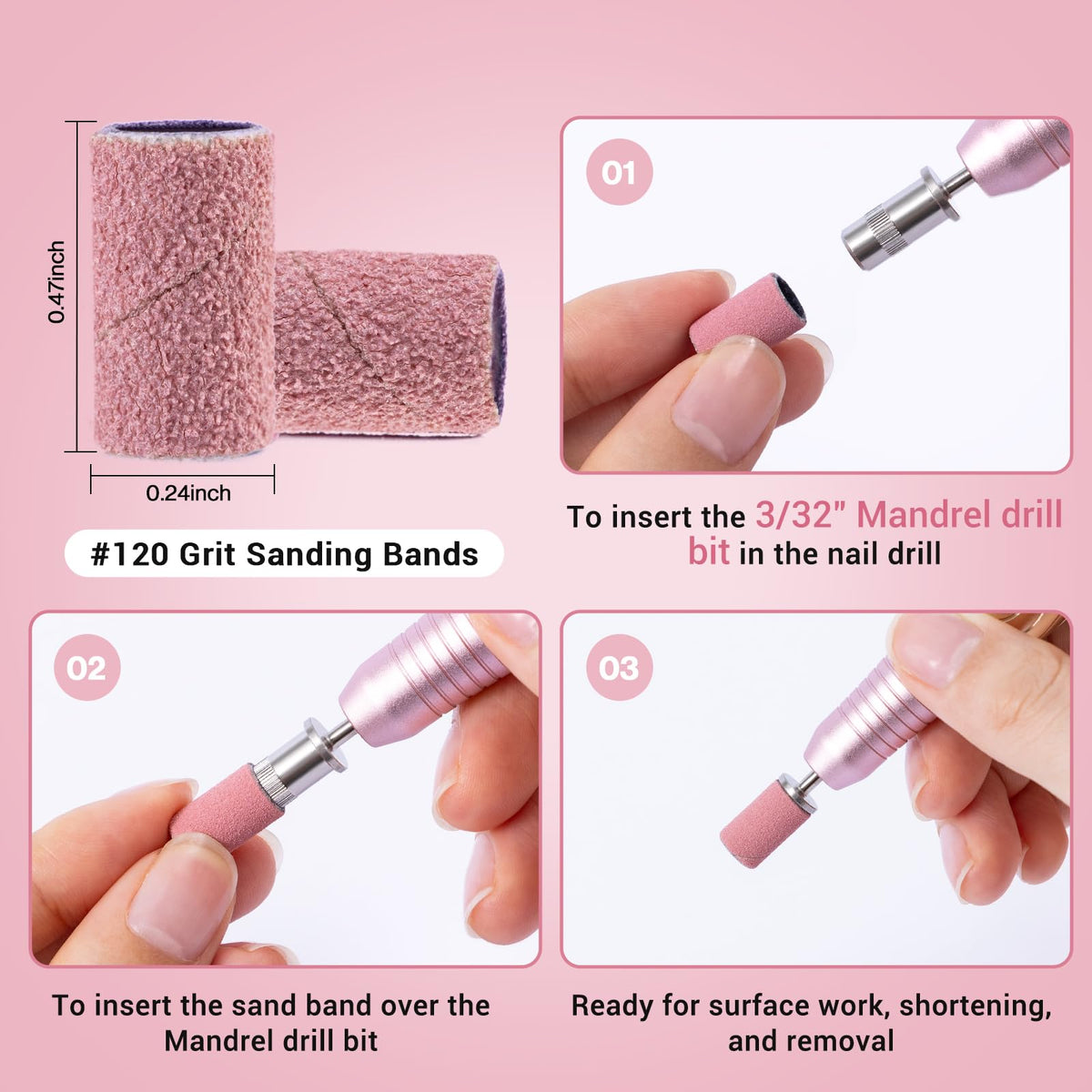 MelodySusie sanding bands displayed on a nail drill