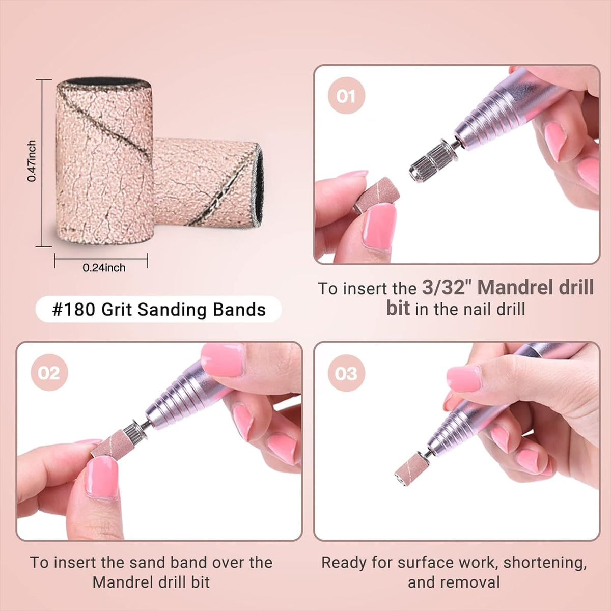 MelodySusie sanding bands displayed on a nail drill