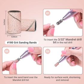 MelodySusie sanding bands displayed on a nail drill