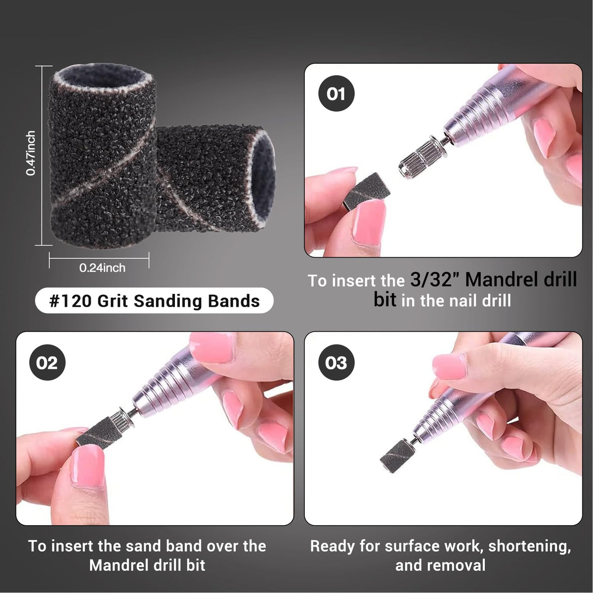 MelodySusie sanding bands in use on acrylic nails