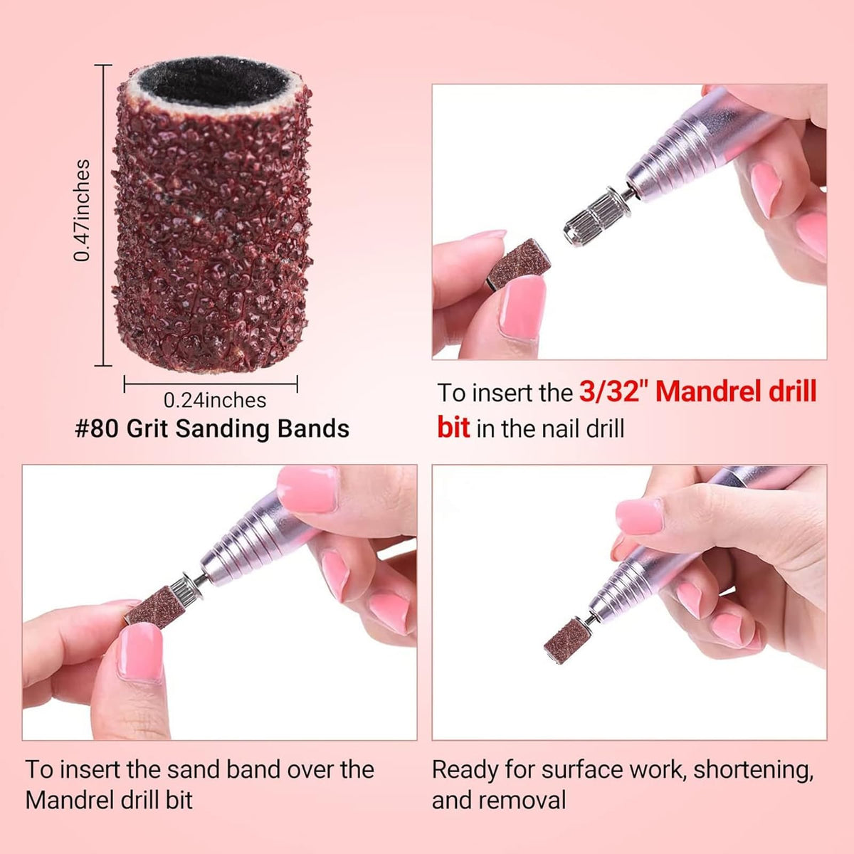 MelodySusie sanding bands in use on acrylic nails