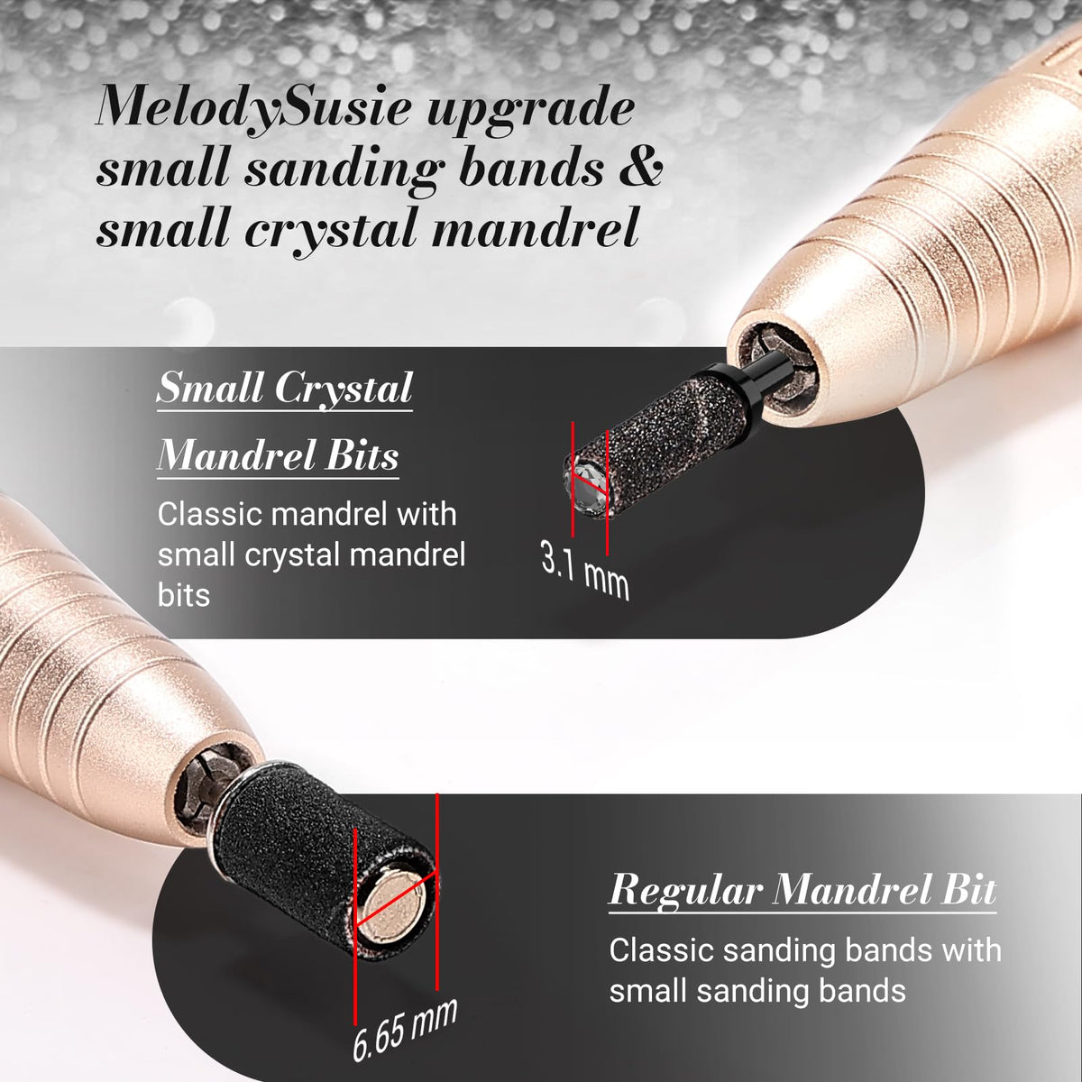 MelodySusie sanding bands in use on acrylic nails