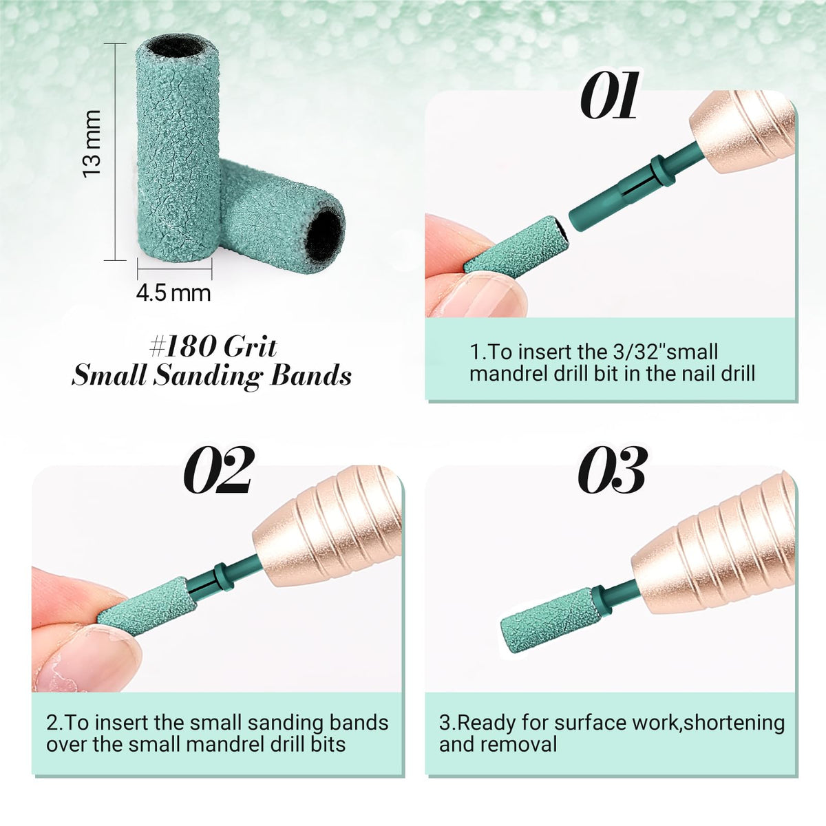 MelodySusie sanding bands in use on natural nails