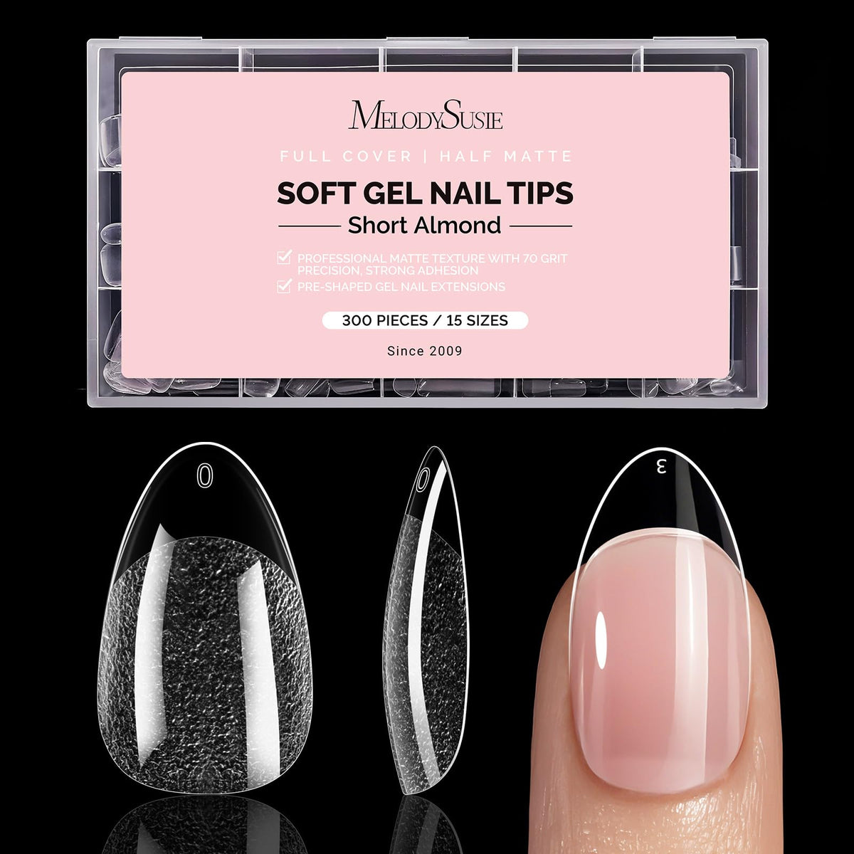 MelodySusie Short Almond X Nail Tips package front view
