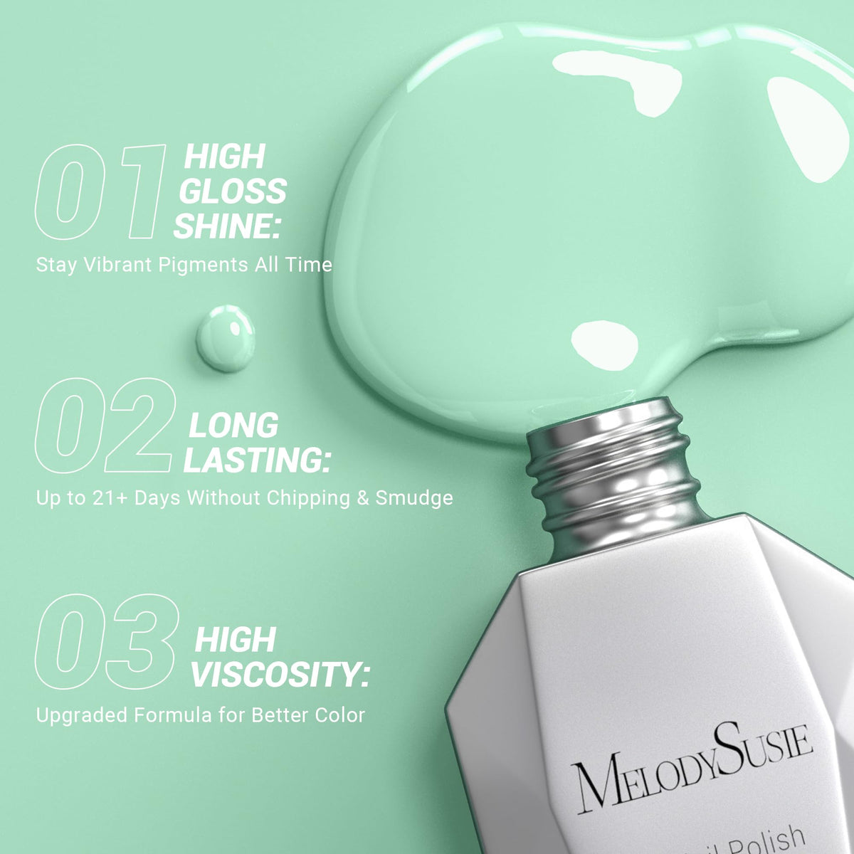 MelodySusie Thick Mint Green Gel Nail Polish bottle with brush
