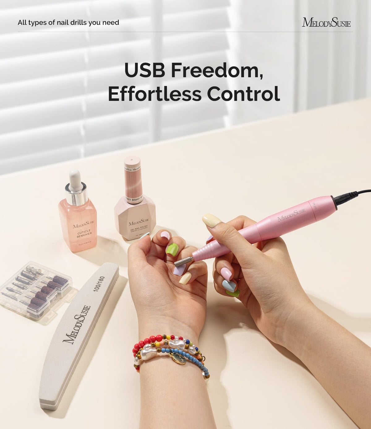MelodySusie USB Nail Drill PC120I packaging and accessories