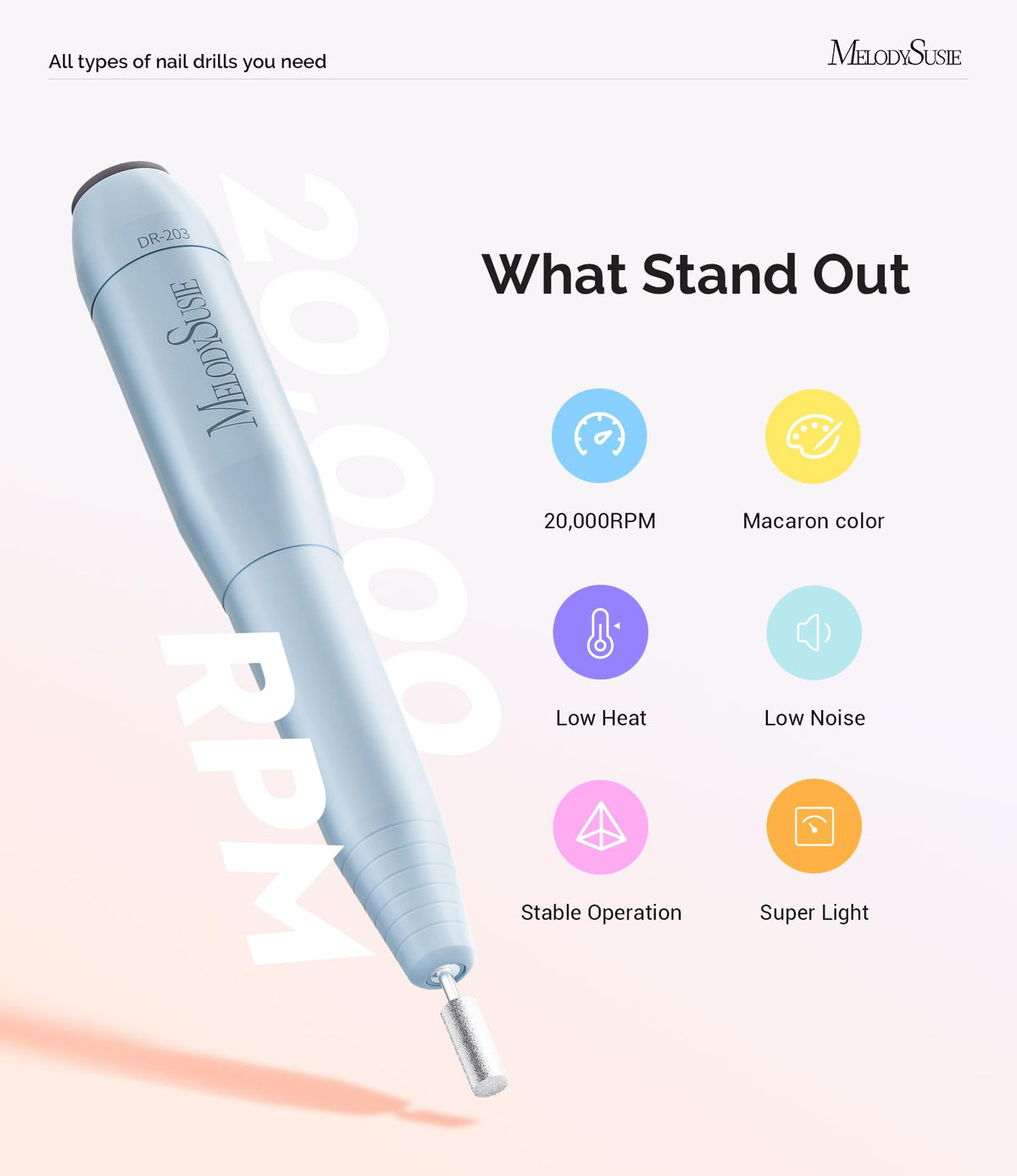 MelodySusie USB Nail Drill PC120I with power adapter