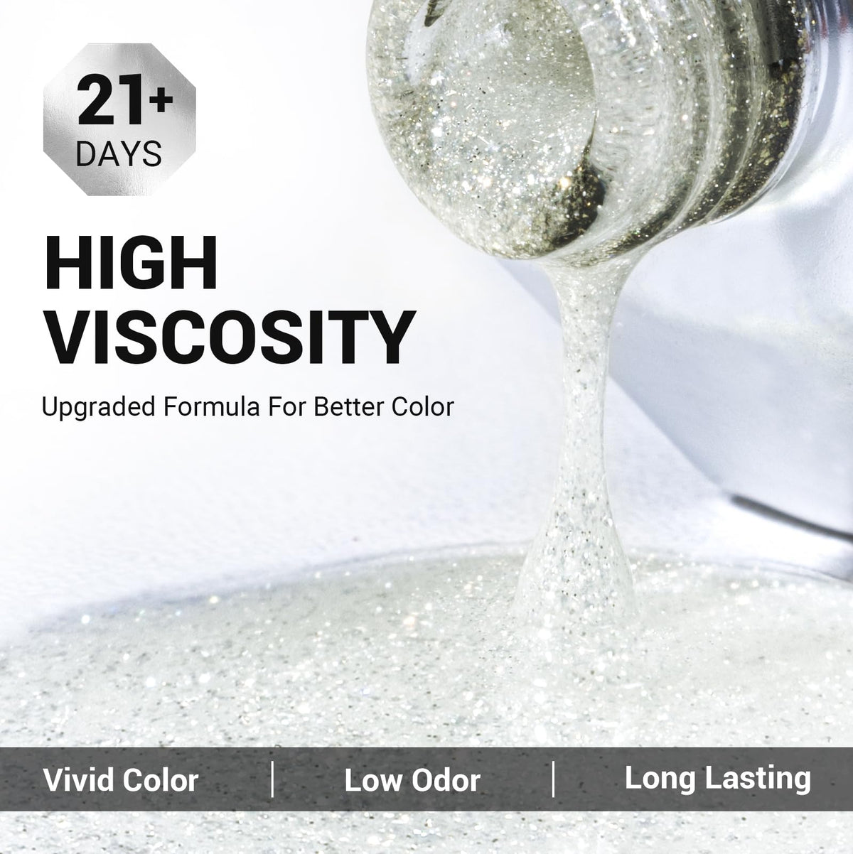 MelodySusie White Glitter Gel Polish 15ml application brush