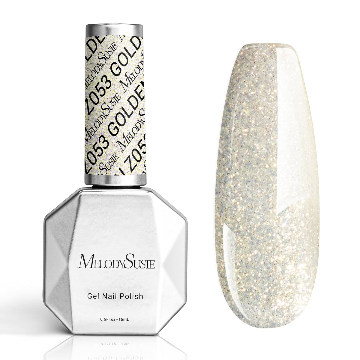 MelodySusie White Glitter Gel Polish 15ml front view