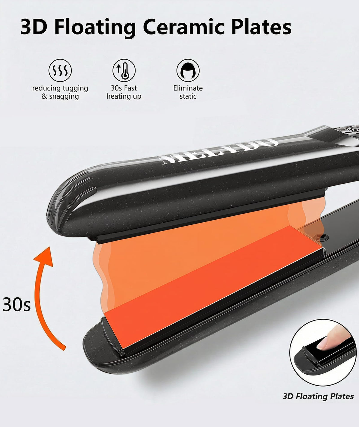 MELYDO Mini Flat Iron in heat-resistant pouch