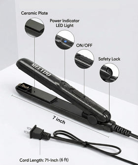 MELYDO Mini Flat Iron in travel setting with luggage