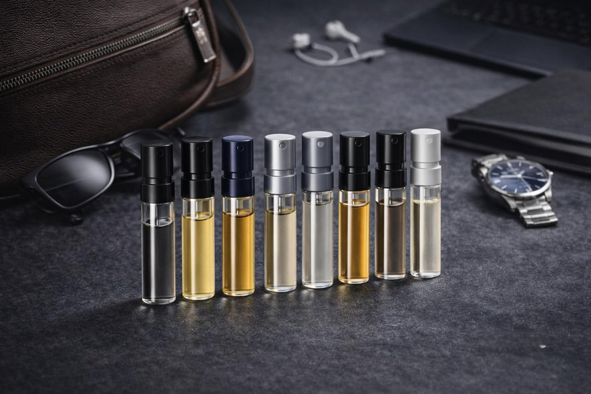 Men's cologne sampler set with eight fragrance vials