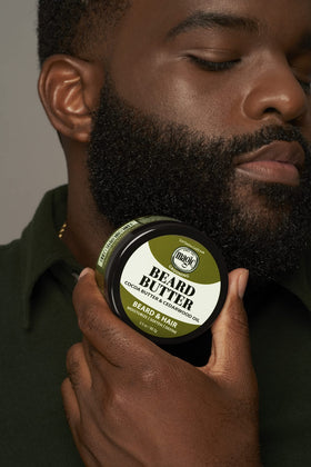 Men using SoftSheen grooming kit in bathroom