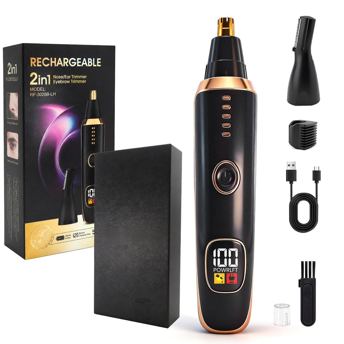 Mendaping Nose and Ear Hair Trimmer front view in black gold
