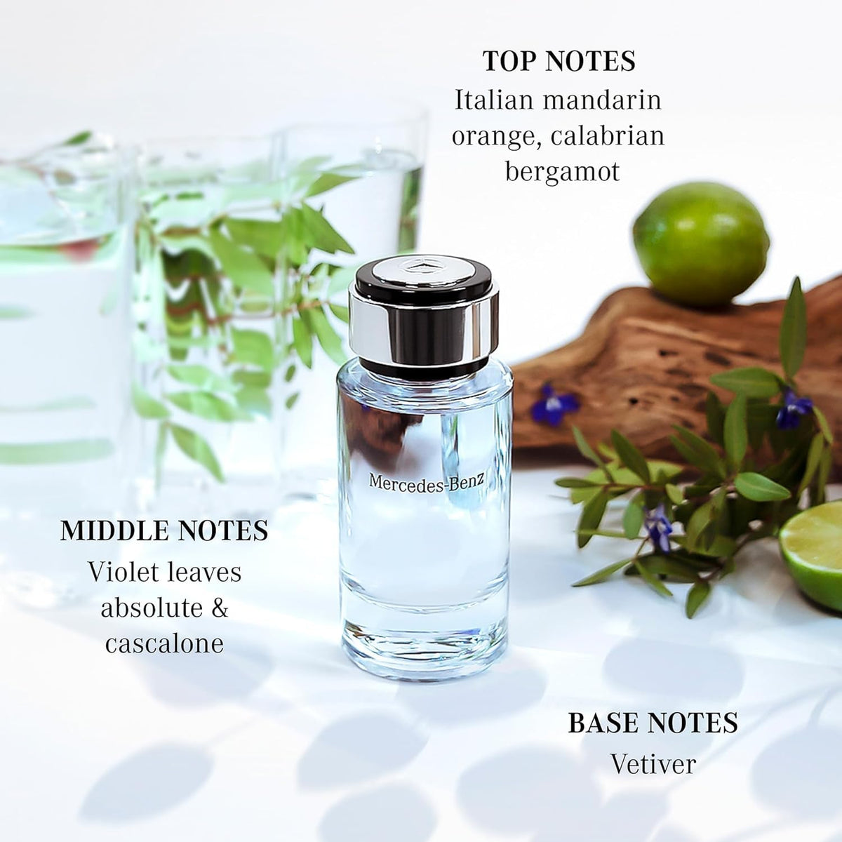 Mercedes Benz Eau De Toilette for Men on a wooden surface