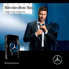 Mercedes Benz Man Intense bottle with a blurred background