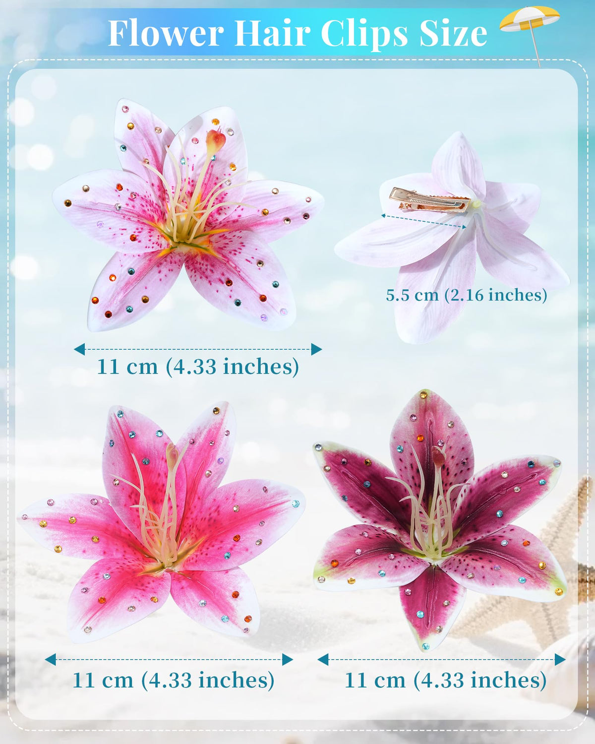 Mesovor Hawaiian Flower Hair Clips displayed on a table