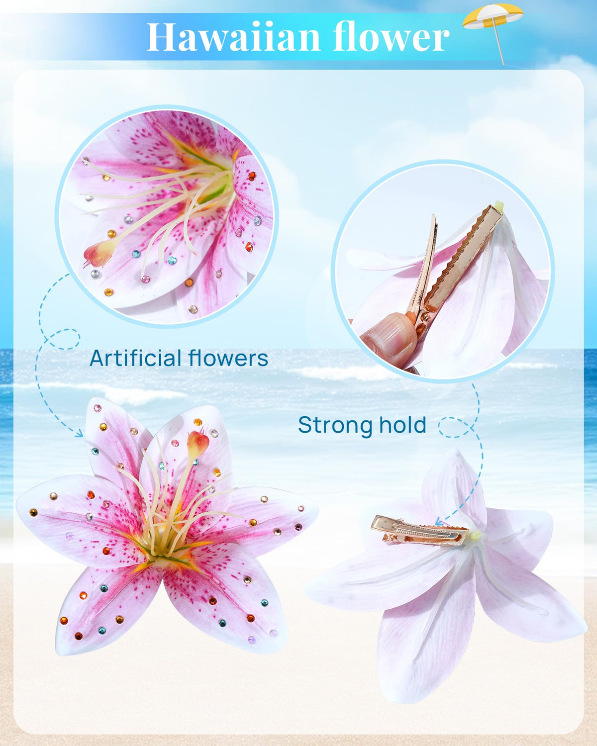 Mesovor Hawaiian Flower Hair Clips in different colours