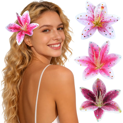 Mesovor Hawaiian Flower Hair Clips in vibrant colours front view