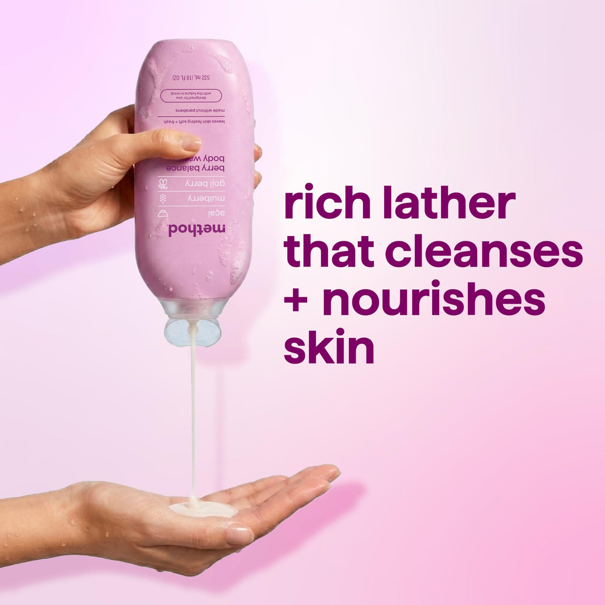 Method Body Wash Berry Balance lather demonstration