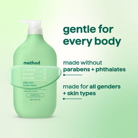 Method Body Wash Daily Zen 28 fl oz displayed with natural elements