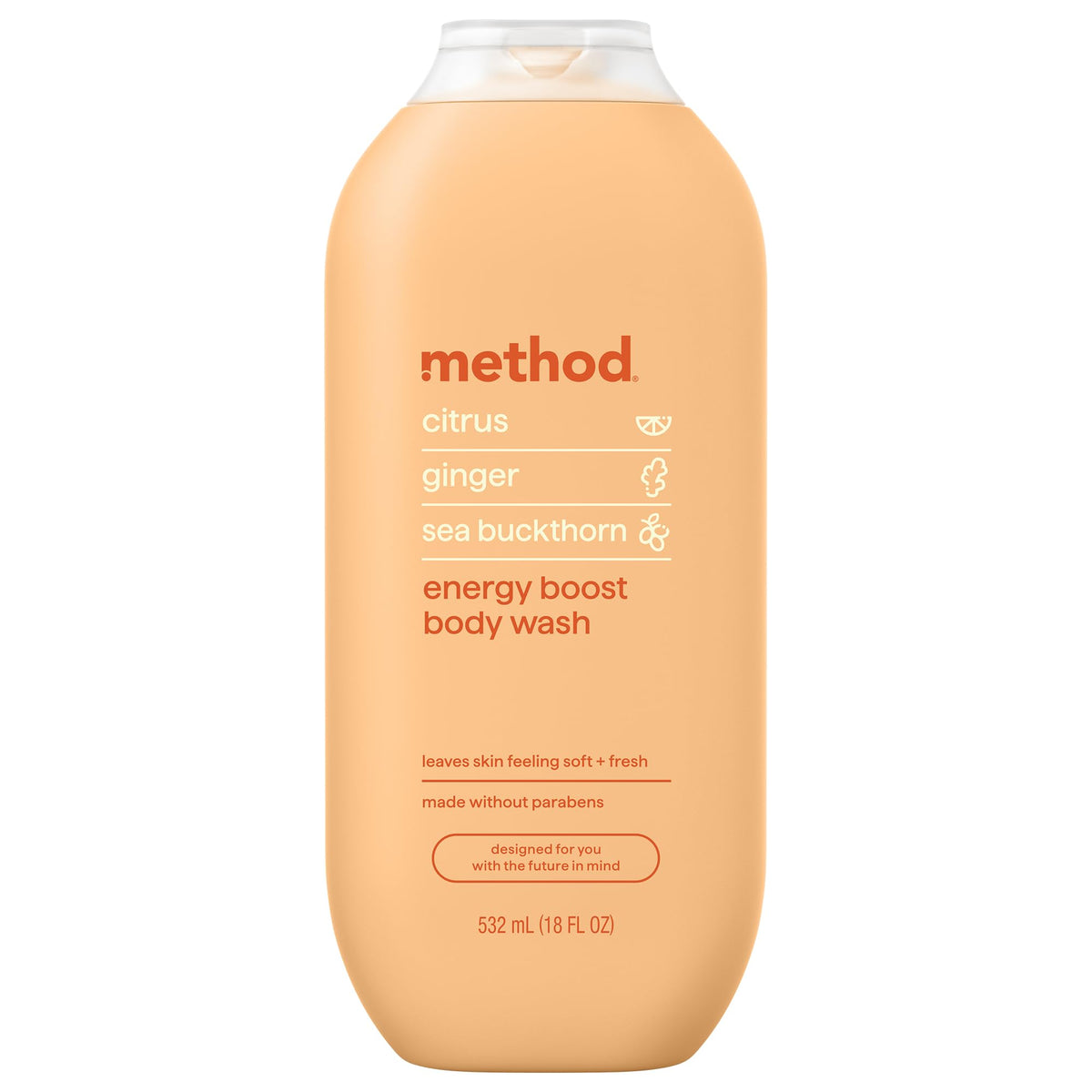 Method Body Wash Energy 18 fl oz front view with citrus design