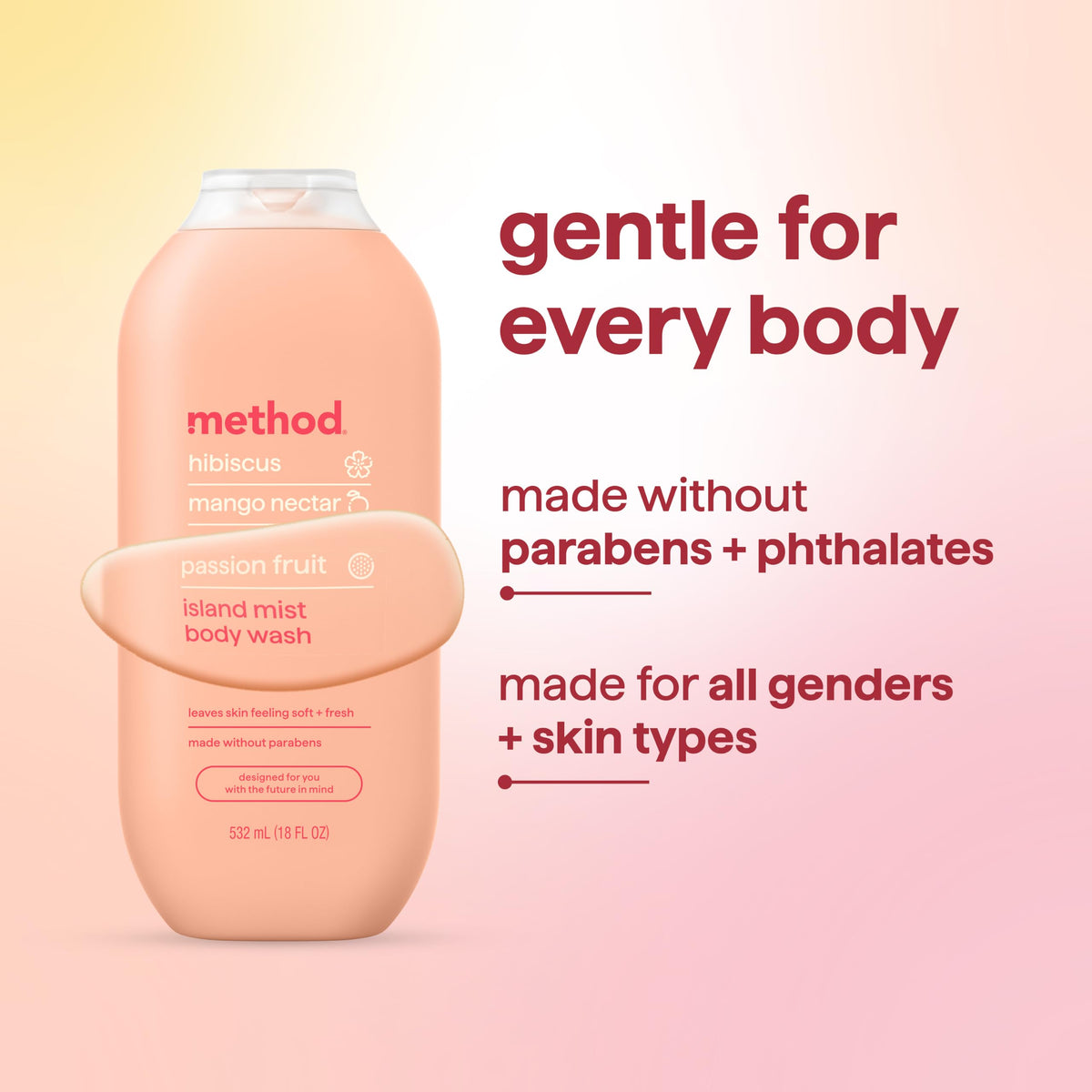 Method Body Wash Island Mist bottle with loofah