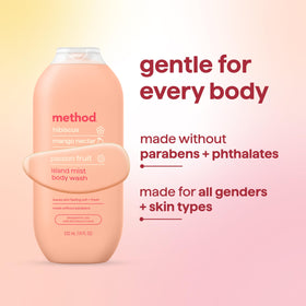 Method Body Wash Island Mist bottle with loofah