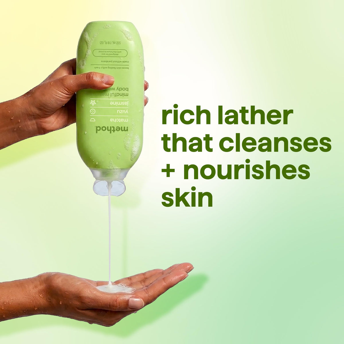 Method Body Wash Mindful Matcha in a bathroom setting