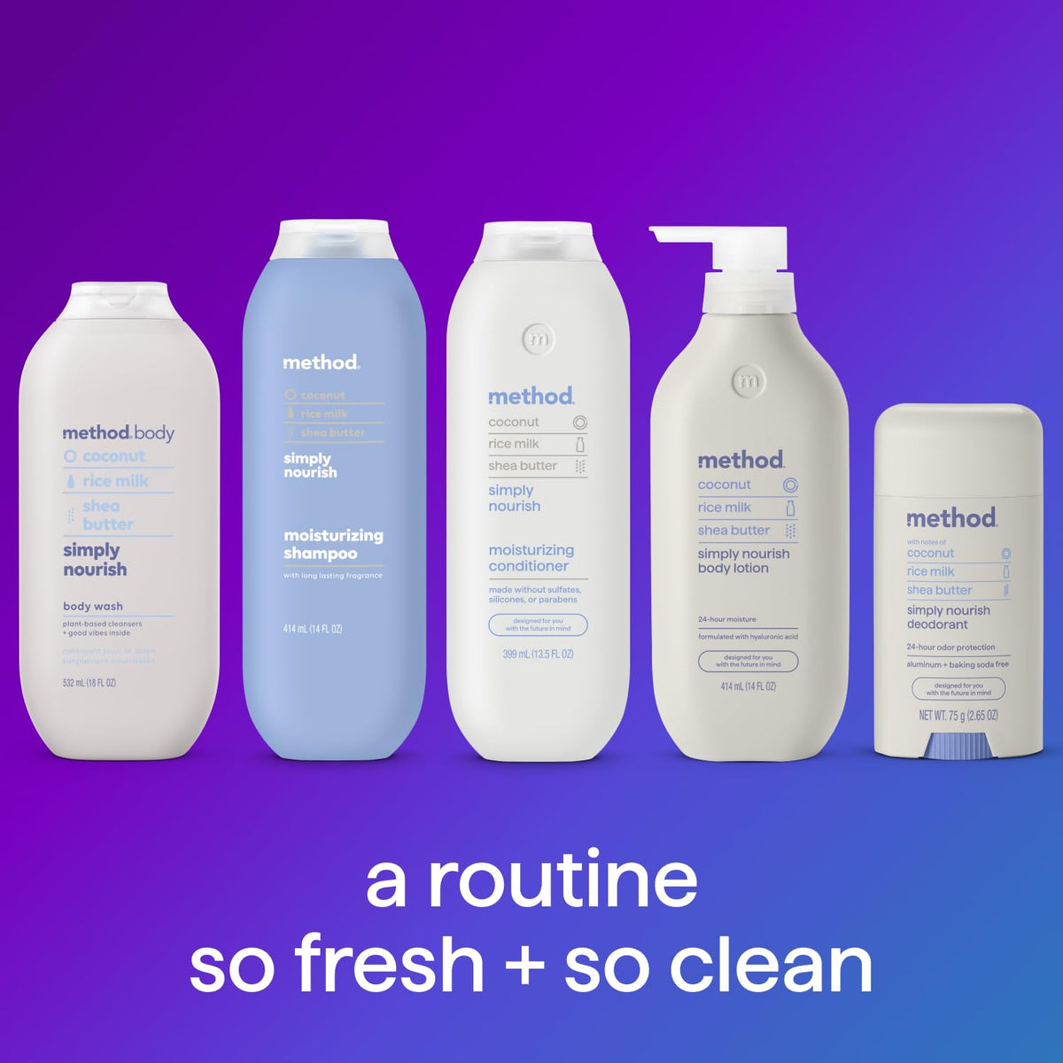 Method Body Wash Simply Nourish 28 fl oz in use with loofah