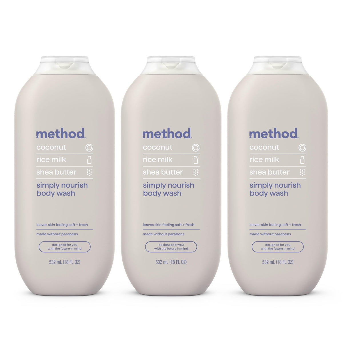 Method Body Wash Simply Nourish 3 pack 18 fl oz front view