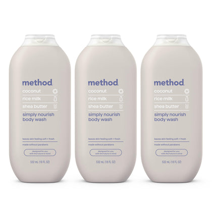 Method Body Wash Simply Nourish 3 pack 18 fl oz front view
