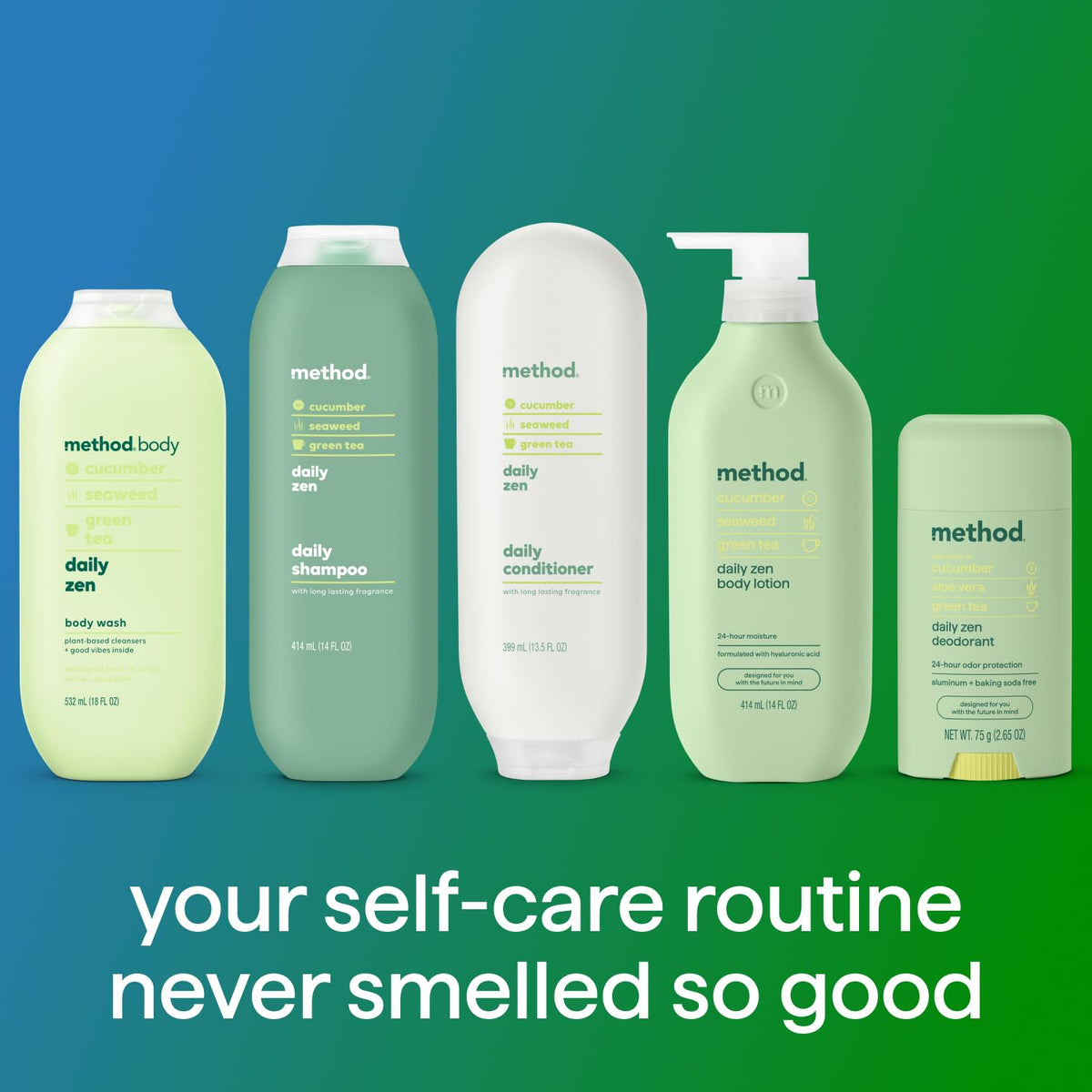 Method Daily Zen Cucumber Deodorant on a bathroom countertop