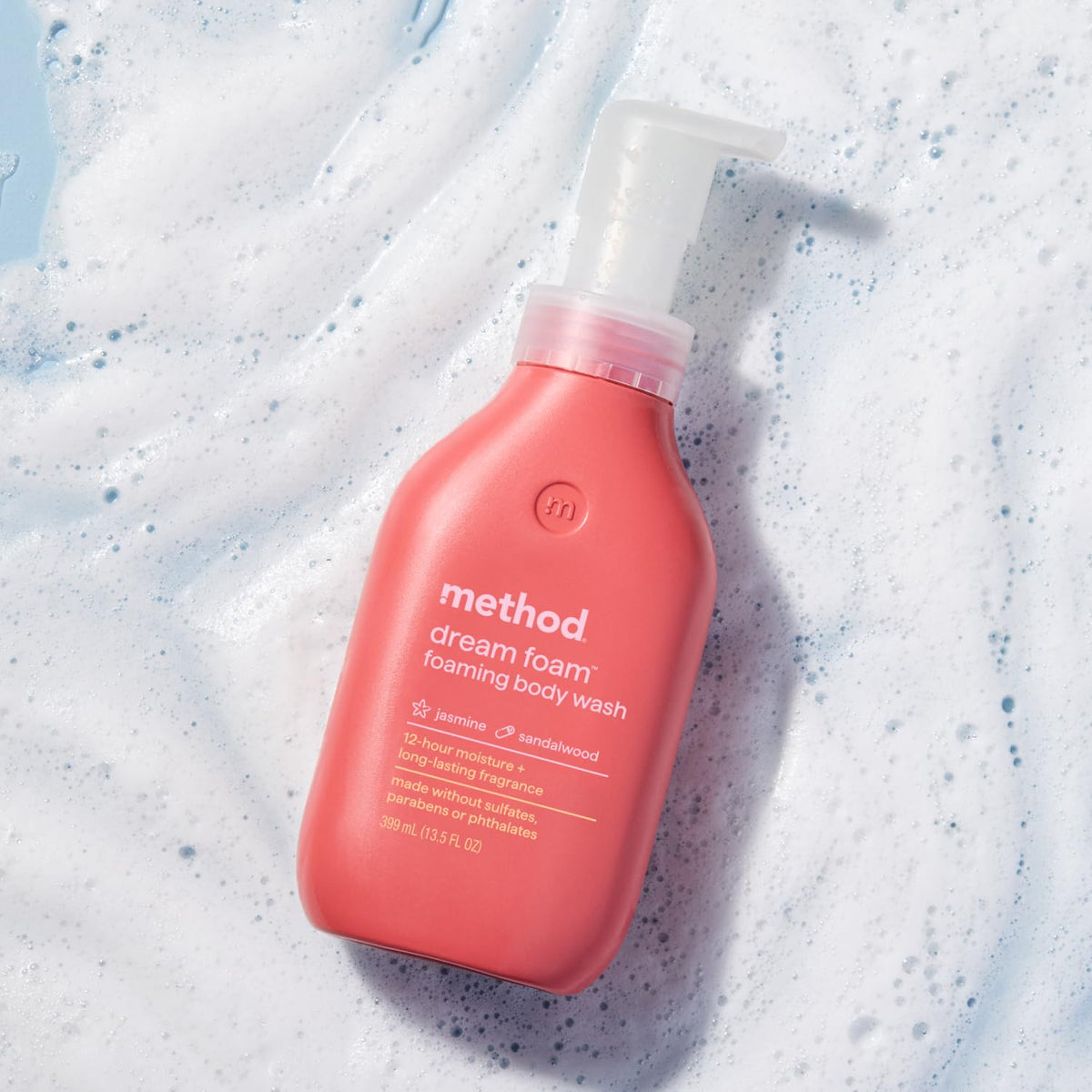 Method Dream Foam Foaming Body Wash in a bathroom setting