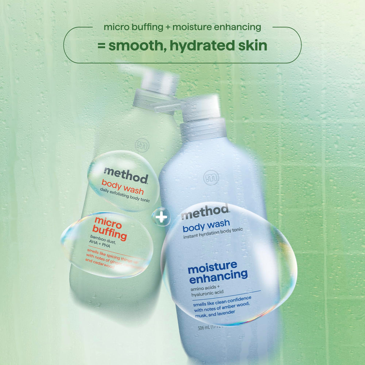Method Exfoliating Body Wash on bathroom shelf