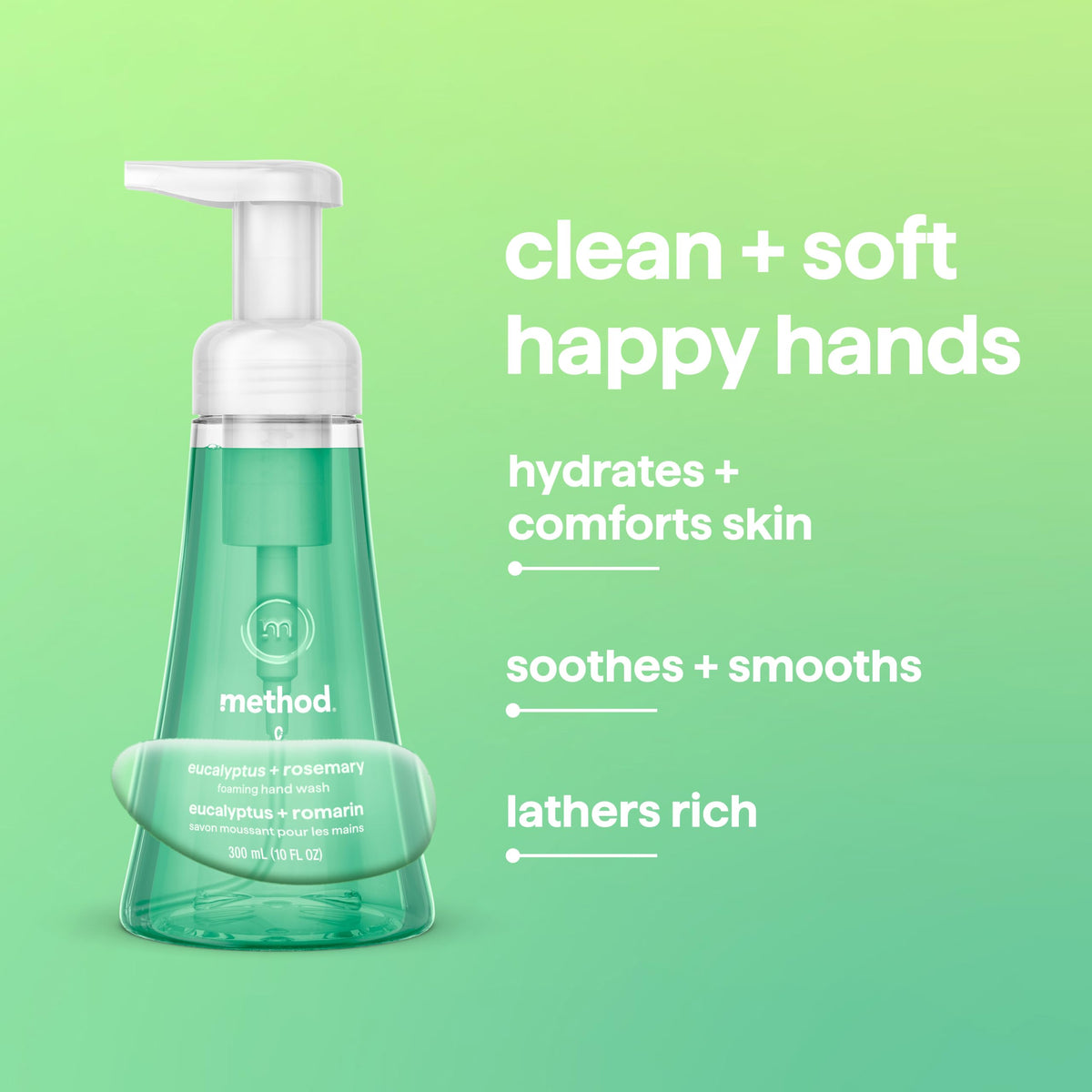 Method Foaming Hand Wash Eucalyptus + Rosemary 10 fl oz pump detail
