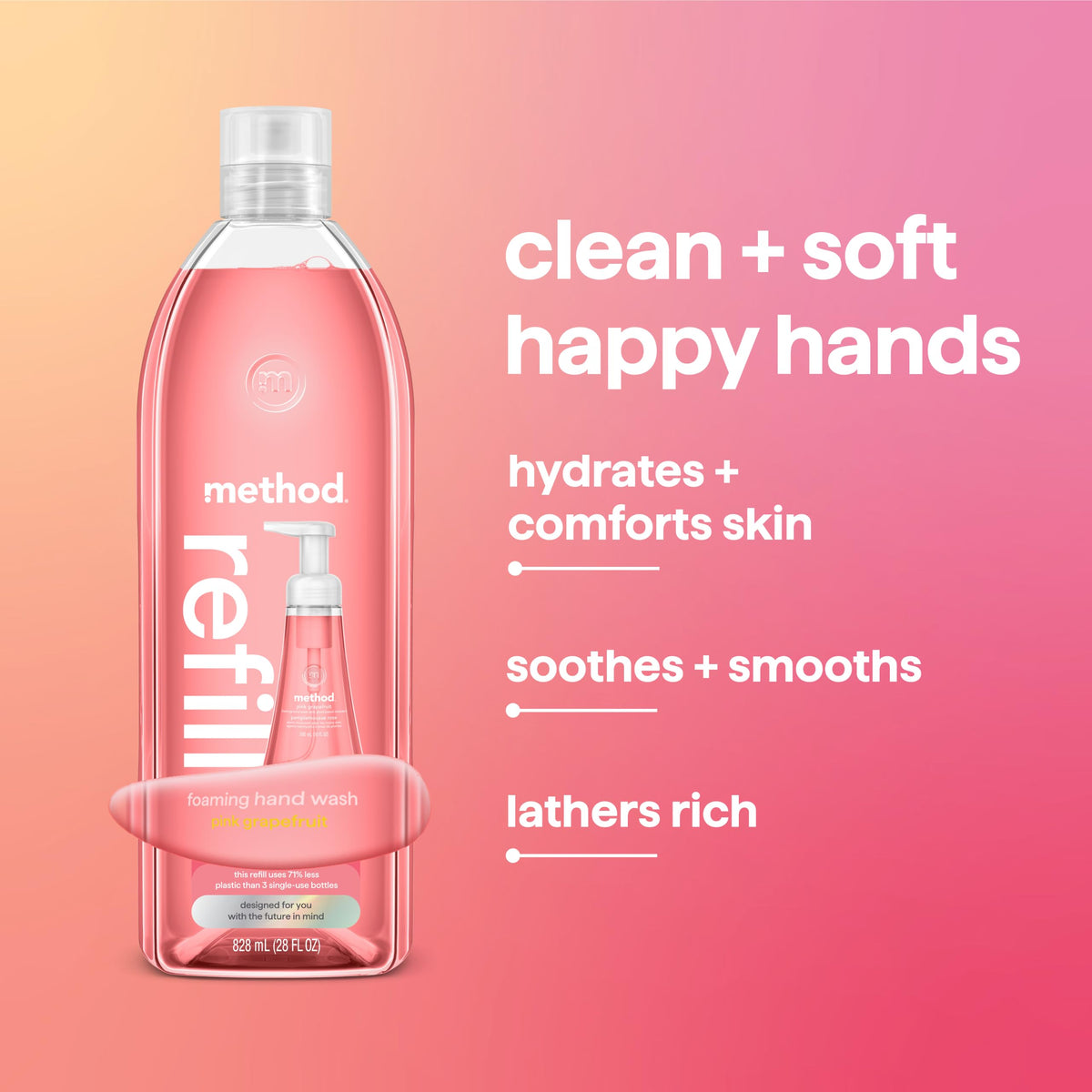 Method Foaming Hand Wash Refill Pink Grapefruit on bathroom sink