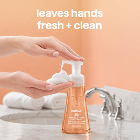 Method Foaming Hand Wash Sandalwood + Cedar 10 fl oz in bathroom setting