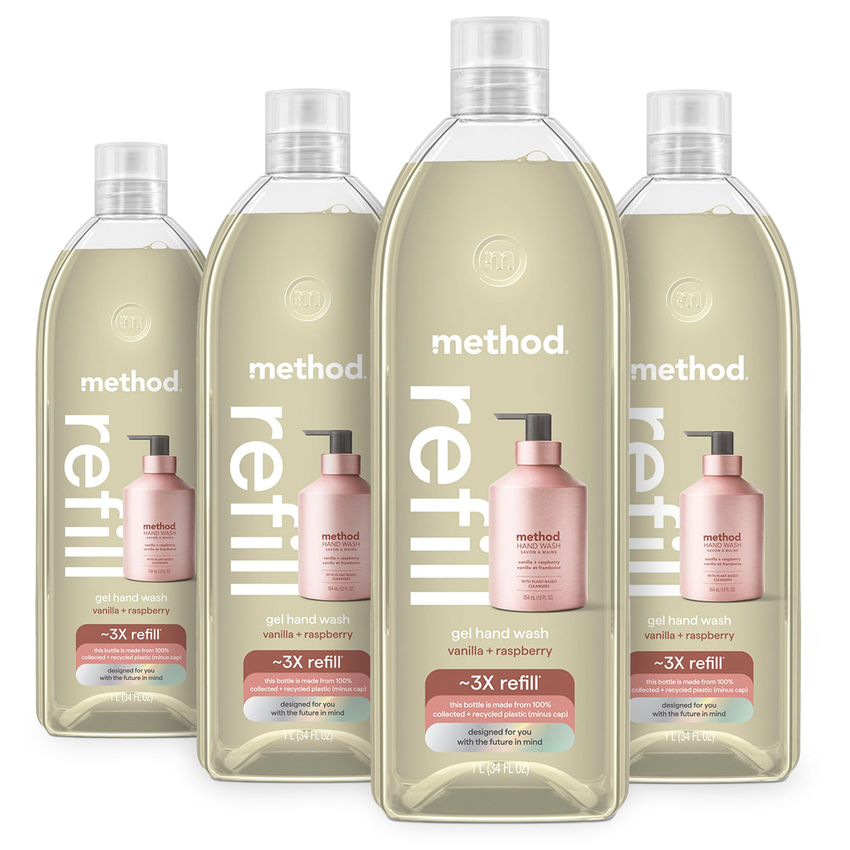 Method Gel Hand Soap Refill Vanilla Raspberry pack of four 28oz bottles