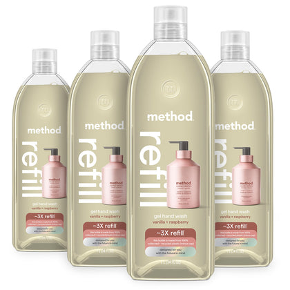 Method Gel Hand Soap Refill Vanilla Raspberry pack of four 28oz bottles