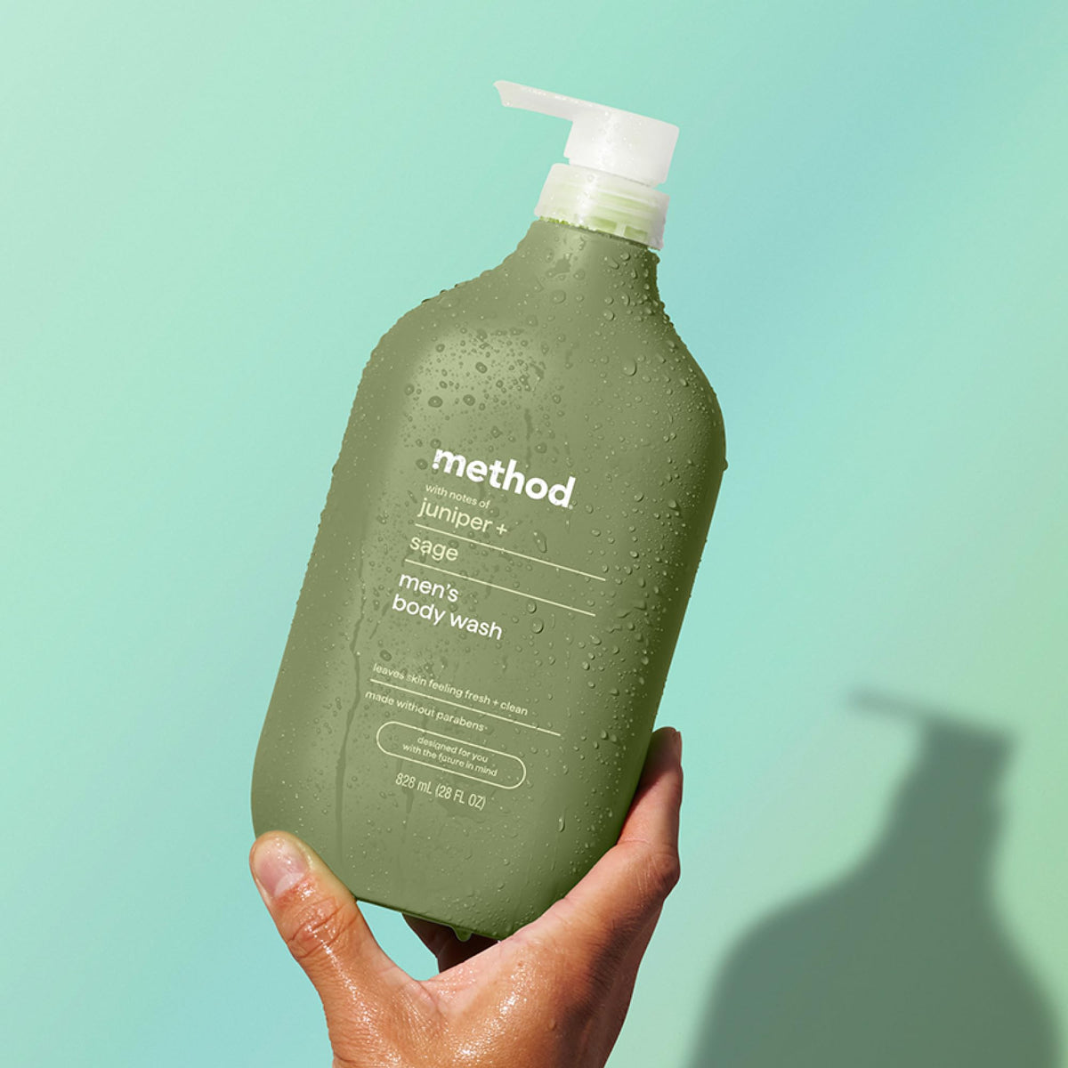 Method Men Body Wash Juniper and Sage lathering on skin