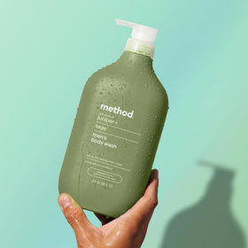 Method Men Body Wash Juniper and Sage lathering on skin