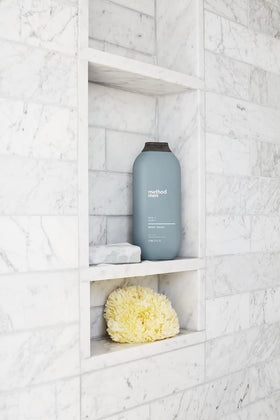 Method Men's Body Wash Juniper + Sage in bathroom setting