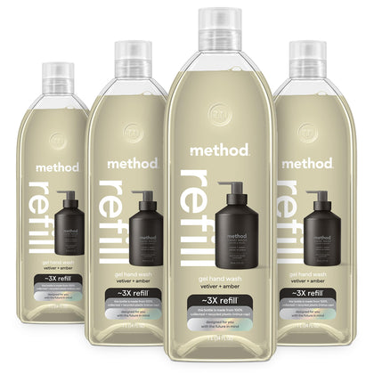 Method Premium Gel Hand Wash Refill Vetiver + Amber 4 Pack front view