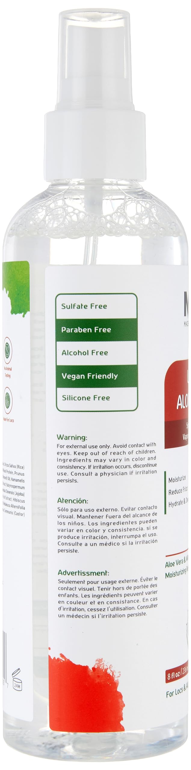 MFL MADE FOR LOCS Aloe Vera Refresher Spray 8 oz with ingredients