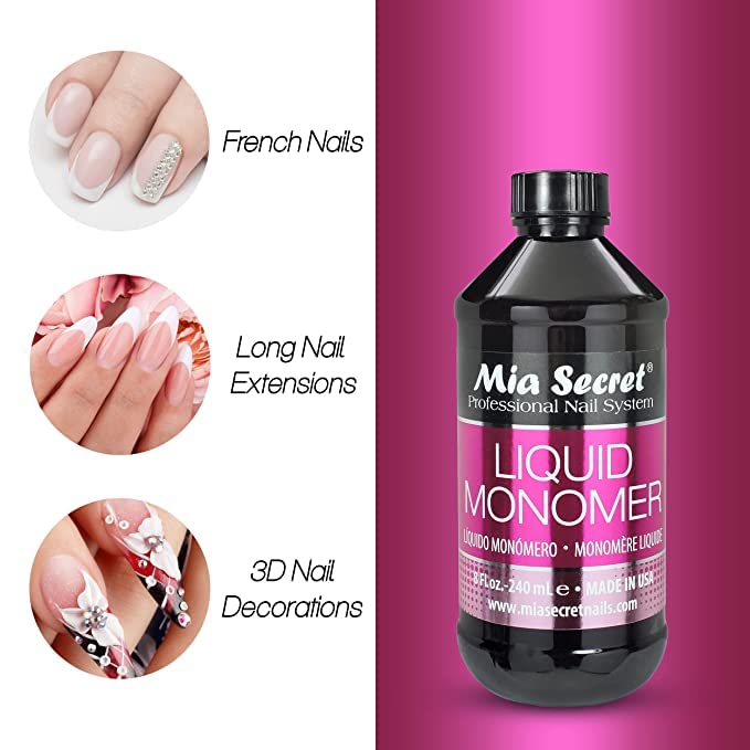 Mia Secret Liquid Monomer 16 oz showing ingredients list