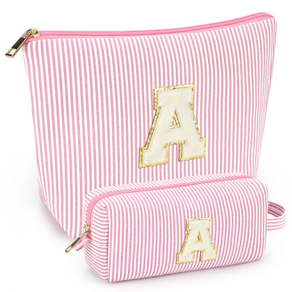 mibasies 2 PCS Initial Makeup Bags in light pink front view