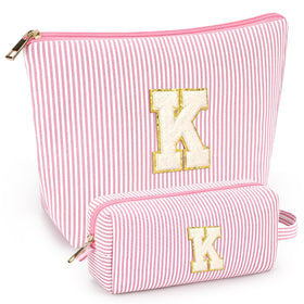 mibasies 2 PCS Initial Makeup Bags in light pink front view