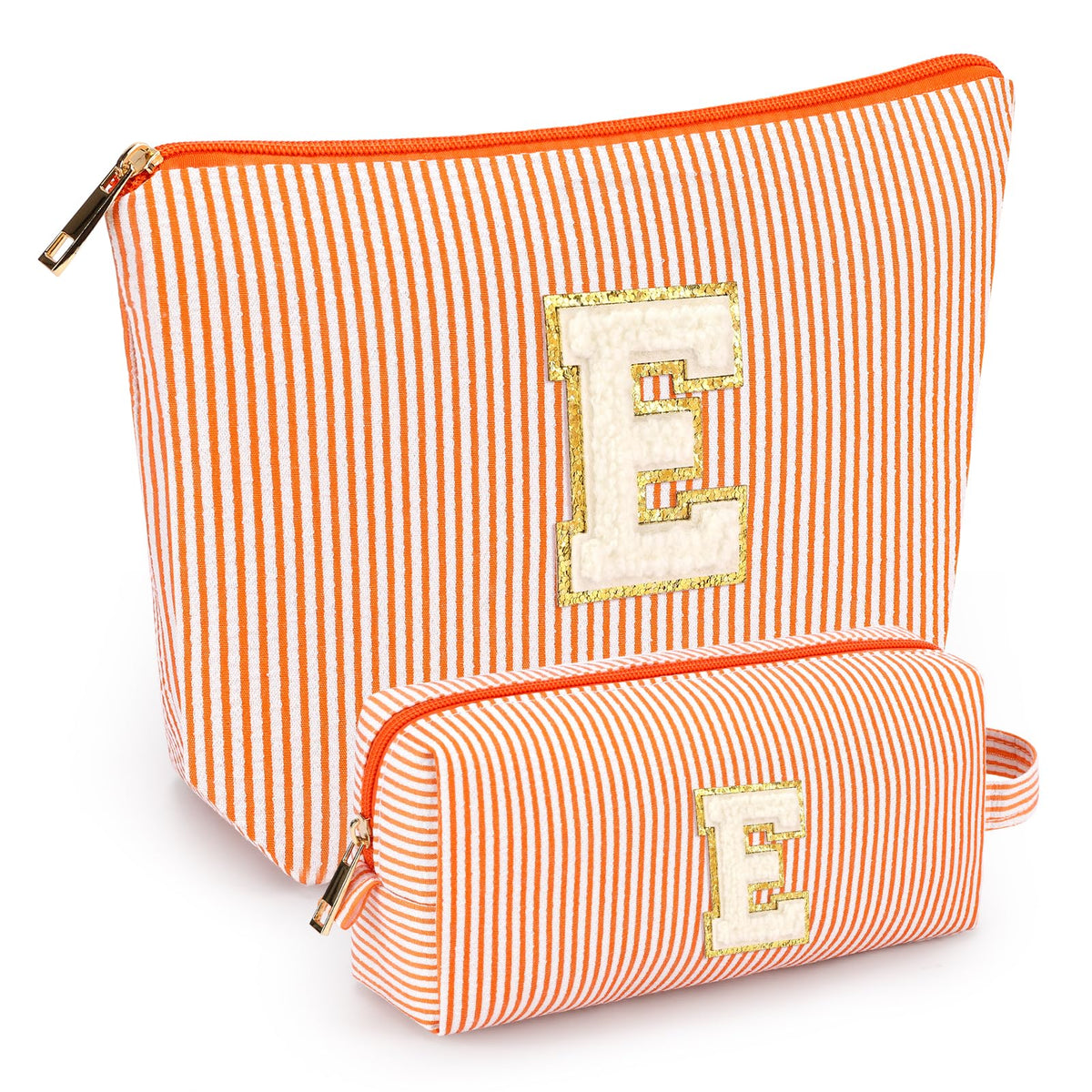 mibasies 2 PCS Initial Makeup Bags in orange colour, front view